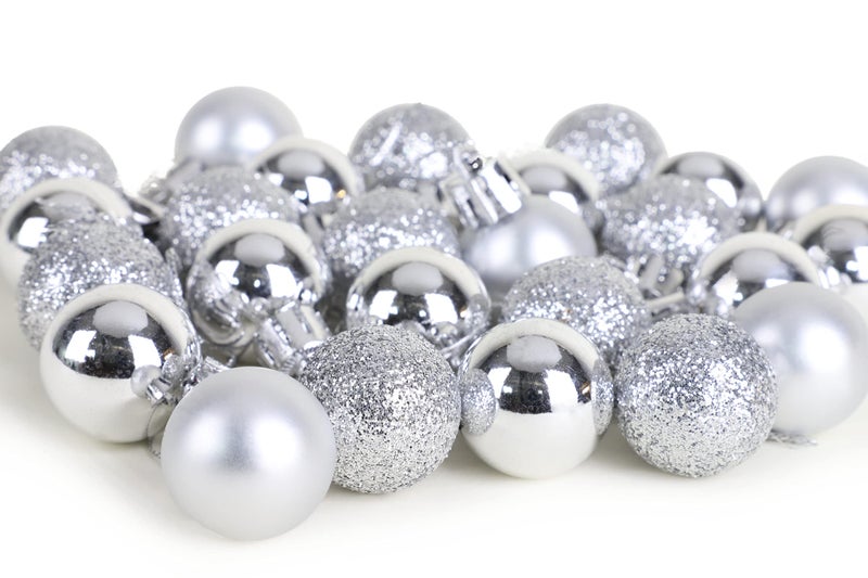 Christmas ConceptsÂ® Pack of 25-25mm Mini Christmas Tree Baubles - Shiny, Matte & Glitter Decorated Ornaments (Silver) - Image 3